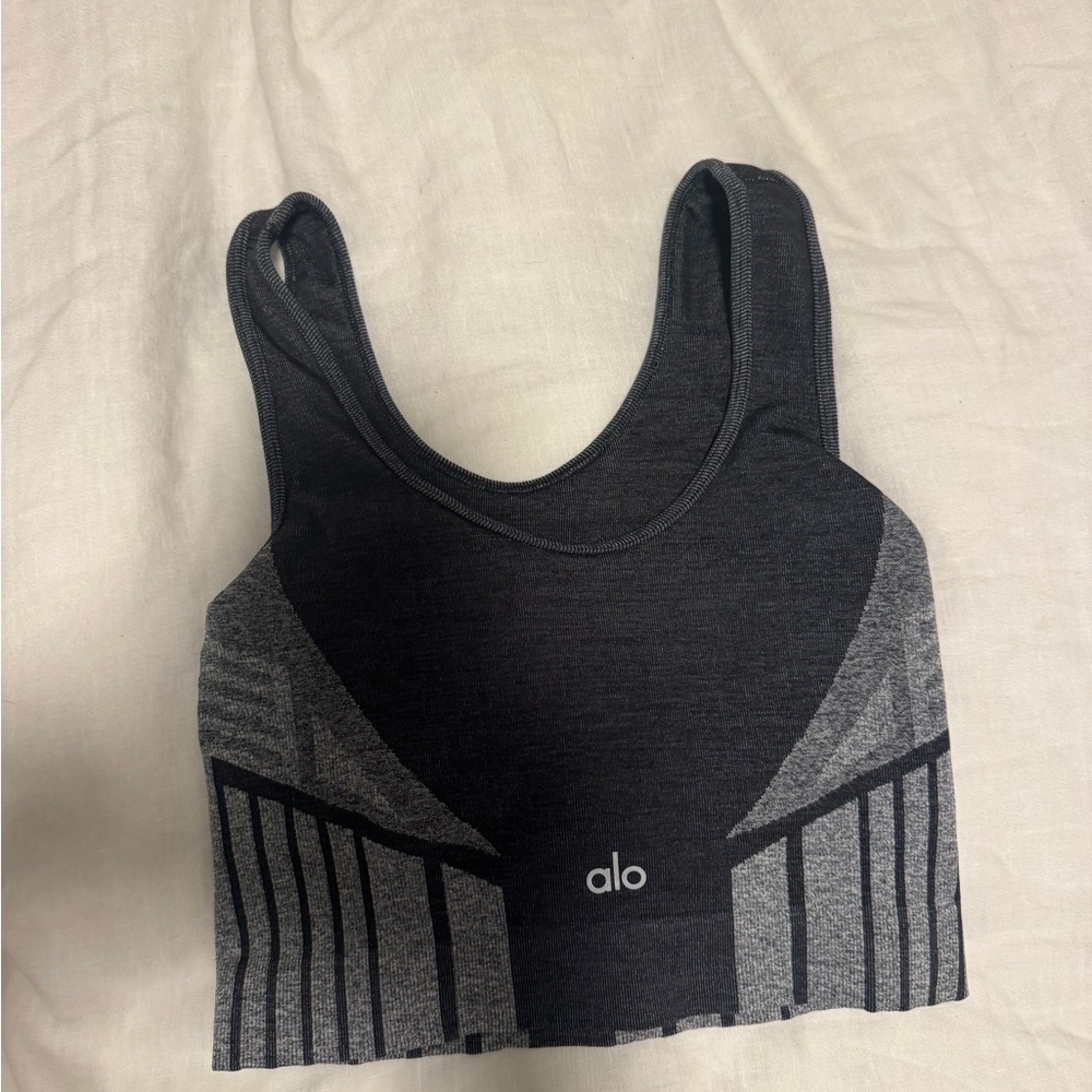 ALO Yoga Women's Black and Gray Sports Bra